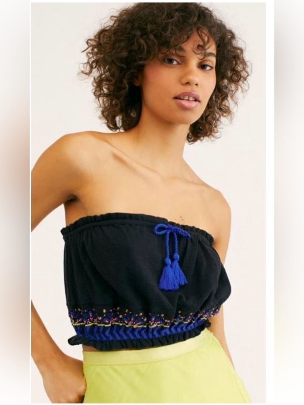 New Free People No More Tiers Tube top tassel embroidered boho hipster hippie